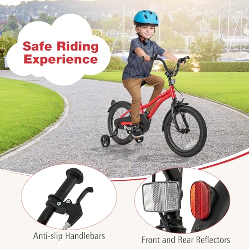 Image of BABY JOY Kids Bike, 12 14 16 18 Inches Sporty Bicycle with Training Wheels, Adjustable Seat, Handbrake & Coaster Brake, Reflectors, Girls Boys Bike for 3-8 Years Old Children