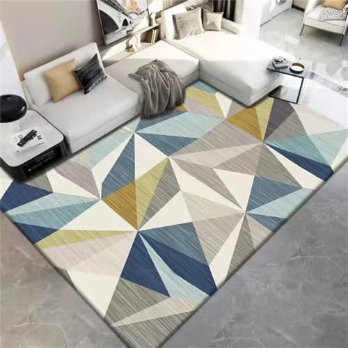Tapis de chambre enfant garçon géométrique triangle gris-bleu doux 50x80cm