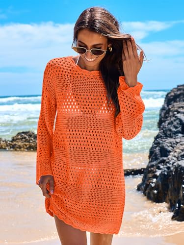 Image of ANRABESS Women Swimsuit Crochet Swim Cover Up 2026 Summer Bathing Suit Swimwear Mesh Knit Beach Dress Vacation Outfits