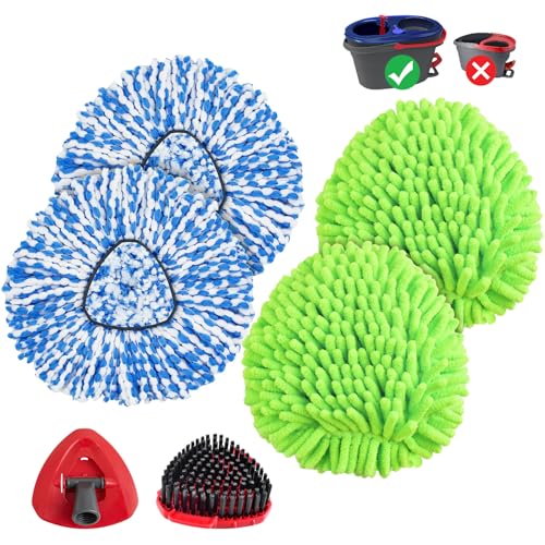 Mop Heads Replacements for Ocedar Easywring RinseClean 2 Tank Spin Mop Replace Heads for O Cedar 2 Tank Spin Mopping Sets Including 4 Pack Refills 1 Pack Scrub Brush and 1 Base for All Floors Clean