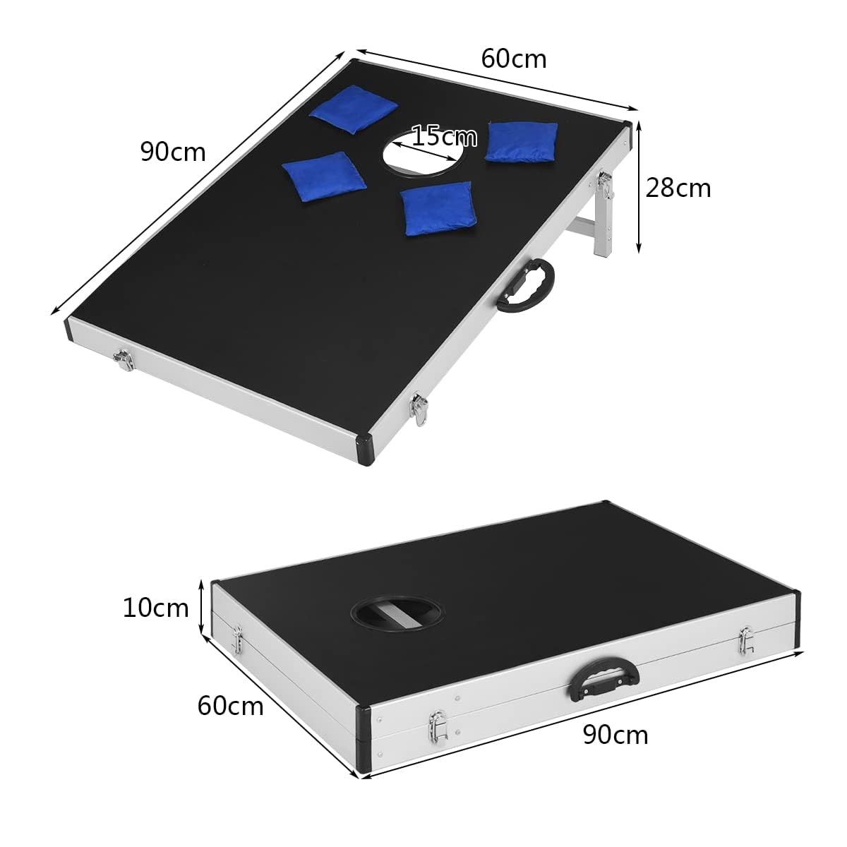 FANTASK Cornhole Boards, gra zręcznościowa dla dzieci i dorosłych, worek na piasek, deska do zabawy ze składanym wzornictwem i uchwytem, klasyczna gra plażowa do gier wieloosobowych