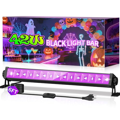 THECHAM 42W LED Black Light Bar, Blacklight Bar with 6ft Cord+Plug+Switch, Black Lights for Glow Party, Fluorescent Poster, Body Paint, Birthday, Halloween, Bedroom, Classroom