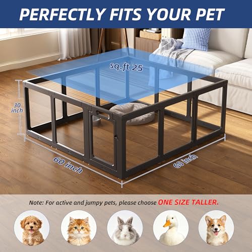 Image of Clear Acrylic Dog Playpen Indoor, Puppy Cat Small Pet Play Pen, Pet Cat Playpen for Rabbits, Dog Fence Crate Kennel Whelping Cage (30 inch, Black, 12 Panel)