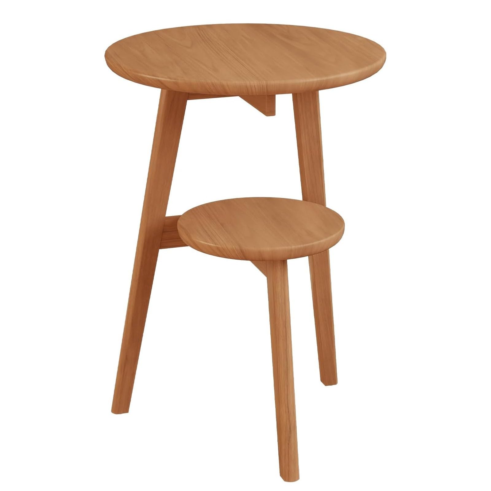 Table d'appoint ronde en bois massif à double couche pour salon et petits espaces