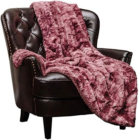 Chanasya Wolf Faux Fur Throw Blanket - Soft, Fuzzy Sherpa & Minky Throw Blanket - for Bed or Couch - 60" x 70” - Dark Rose