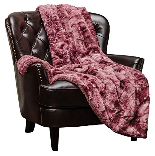 Chanasya Wolf Faux Fur Throw Blanket - Soft, Fuzzy Sherpa & Minky Throw Blanket - For Bed Or Couch - 60" X 70” - Dark Rose #TOP3