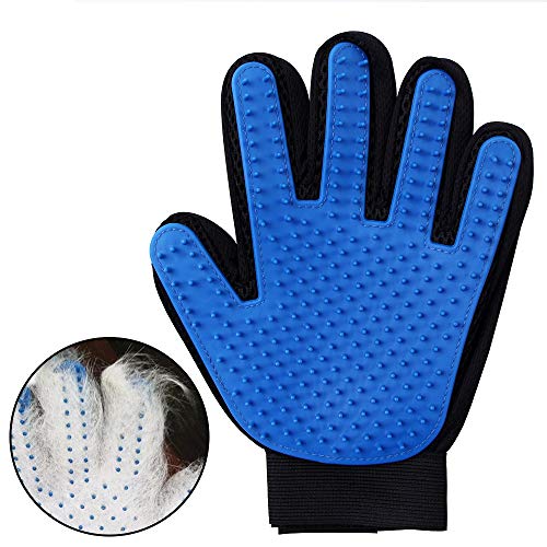 Pet Dog Cat Grooming Glove, Pet Hair Remover Mitt Deshedding Brush Glove, Rubber Tips Massage Bathing Brush Tool with Enhanced Five Finger Design, Perfect for Dog Cat with long & Short Fur and More