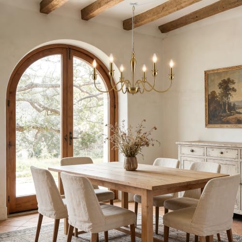 Image of ETONIMERR 6 Lights Plug in Chandelier Gold Plug in Hanging Light Fixture