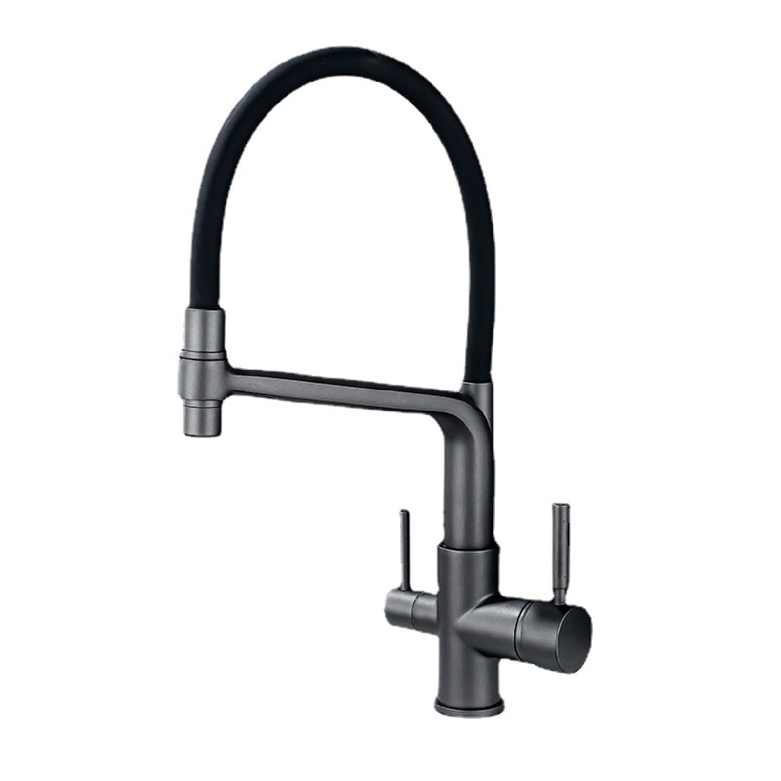 Grifo Cocina Extraible Osmosis Grifo 3 Vias Osmosis Arco Alto Doble Mango 3 en 1 Griferia de Cocina Grifo para Fregadero Filtro Agua Grifo Cocina Pistola Gris