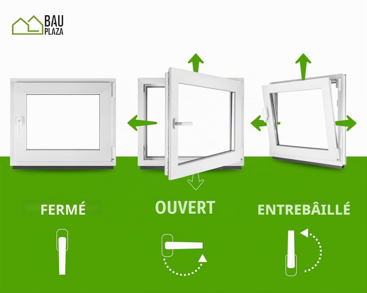 Fenêtre en PVC blanc double vitrage 4/24/4 LxH 60 x 50 cm d'ouverture Droite Toutes les tailles 600 x 500 mm Oscillo-battant 1 vantail - BauPlaza