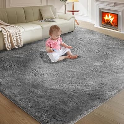 Ultra Soft Rug for Living Room, 5X8 Ft Grey Fluffy Shag Area Rug for Bedroom, Modern Shaggy Carpets Fuzzy Rug for Kids Boys Girls Dorm Nursery Home Decor Aesthetic, Upgrade Anti-Skid Durable