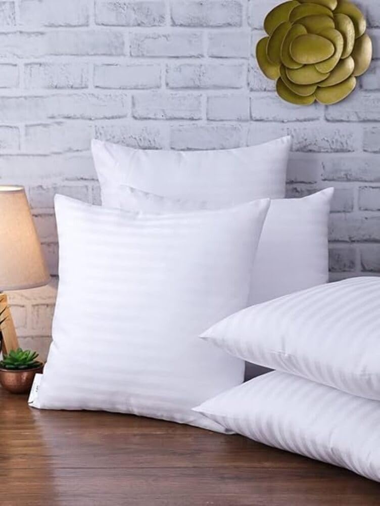 Bed & Sofa Cushion| Indorama Micro Fiber|Vacuum| Soft and Fluffy | Set of 5| White with self Strips (16 x 16 Inches) Luxurious Hotel Quality