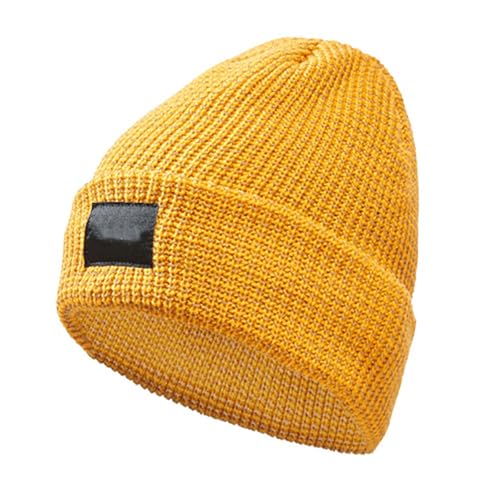 Flex Beanie Reflektierende Mütze für Damen Herren, warme reflektierende Strickmütze für den Winter, dicke, kältebeständige Plüschmütze für Outdoor-Sportarten (DE/NL/SE/PL, Alphanumerisch, L, Yellow)