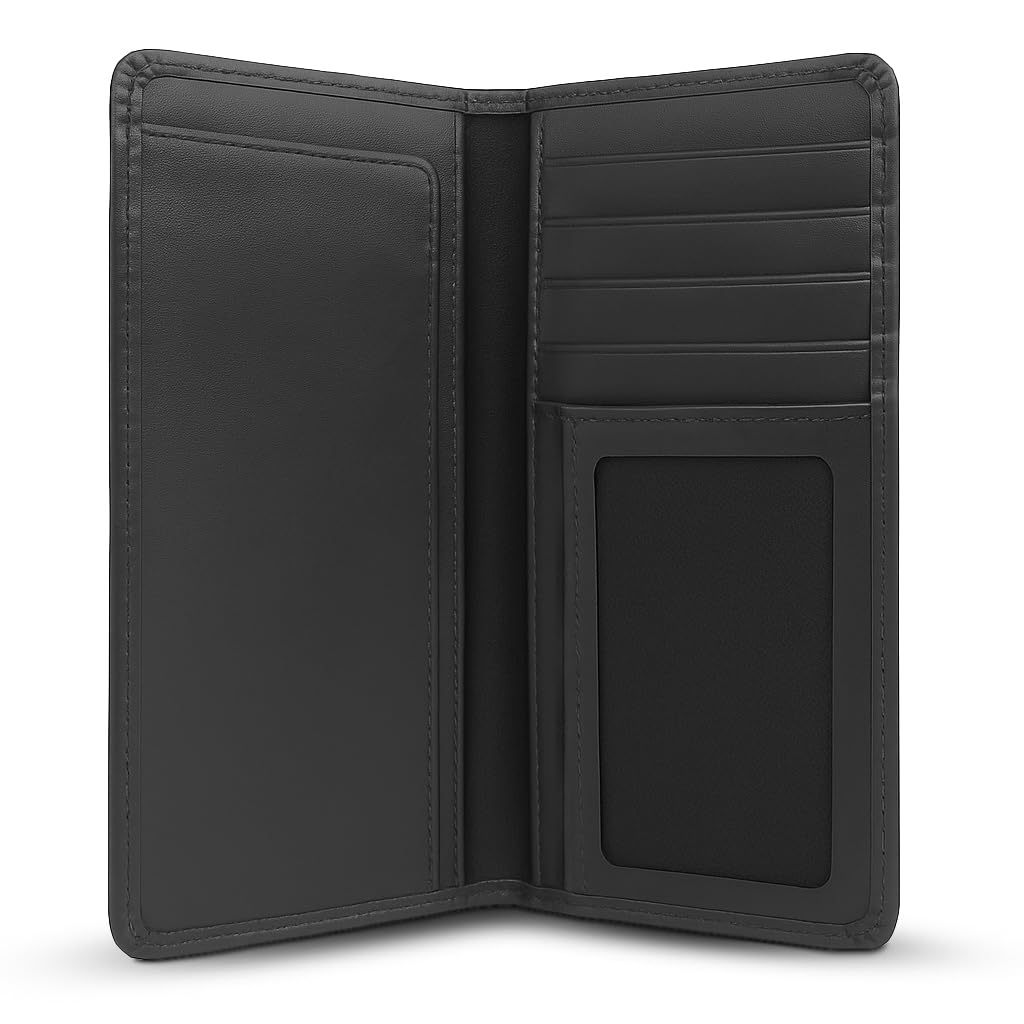 RAWHYD Leather Long Wallet for Men | Bifold Checkbook Cover & Great Gift for Men - Black - 3.5" wide, 6.25" tall, 1/4" thick