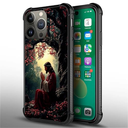 Coque iPhone 14 Pro antichoc TPU rigide Jésus arbre fleurs rouges - 2