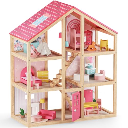 Tiny Land Puppenhaus aus Holz für Mädchen – Puppenhaus aus Holz mit 6...