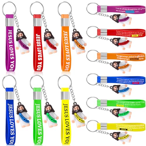 Bememo 12 Pcs Mini Jesus Keychain Christian Bible Verse Keychain