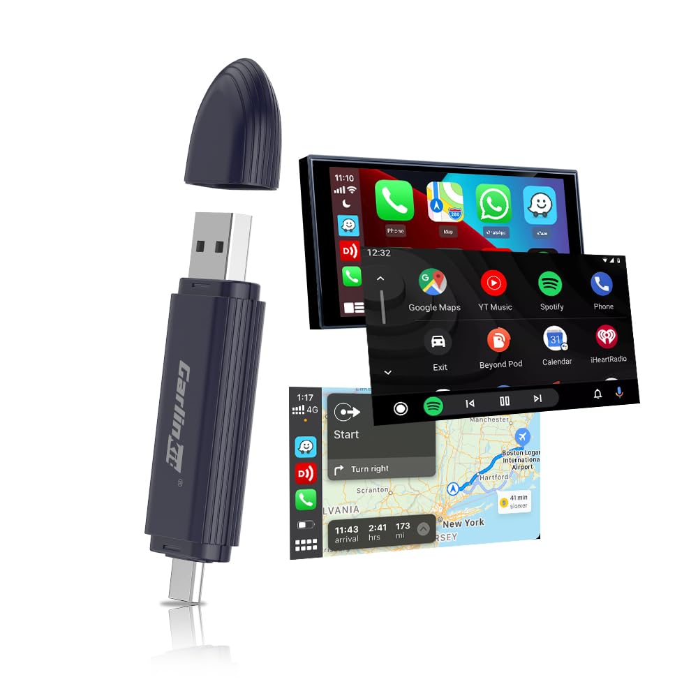 CarlinkitUpgraded 2-in-1 Wireless Stick, MINI SE PRO, Wireless CarPlay Adapter & Android Auto, Built-in Bluetooth 5.4, WiFi 6, Arm A7 Processor, Low Power Consumption (Dark Blue)
