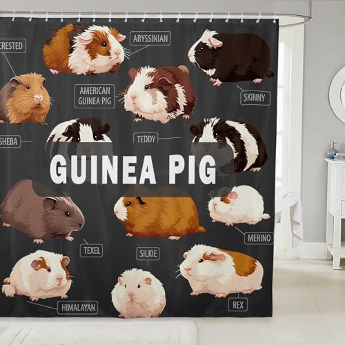 Image of Feelyou Guinea Pig Bathroom Shower Curtain Set for Stalls Bathtubs Cute Cavy Pattern Shower Curtain Cartoon Lovely Pet Bath Curtain Room Decor Animal Theme Waterproof Bathroom Curtains 72x78 Inch