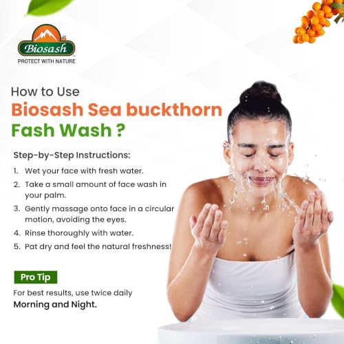Image of Biosash Sea Buckthorn Face Wash 75ml*3 (Pack of 3) | Herbal Facial Cleanser with Natural Seabuckthorn Oil | Deep Cleansing, Hydrating, Anti-Aging | Paraben, Sulphate-Free | For Oily, Dry, Sensitive Skin