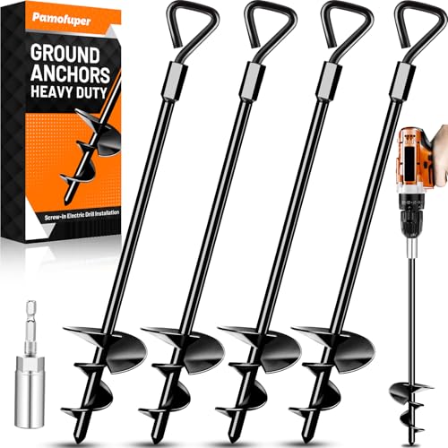 Ground Anchors Tent Stakes Trampoline Anchors Heavy Duty Screw in 4 Pack, Tent Stakes High Winds Heavy Duty for Camping Tent, Canopies, Carports, Sheds, Swing Sets,14in Ground Anchors