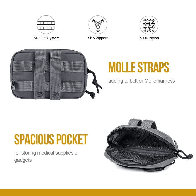 OneTigris EDC Futterbeutel für Hunde, Pouch Zusatztasche für Hunderucksack MOLLE Futterbeutel Hundetraining Geeignet für Hundegeschirren (2 Stück - Grau)