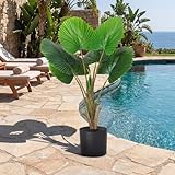 Giegxin 2 Pack Artificial Fan Palm Tree 2.36 ft Tall Fake Tree Round Leaf Fake Palm Plant with Planter, Faux Tropical Areca Floor Plant, Artificial Silk Plants for Indoor Outdoor Home Office Decor