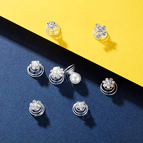 40 Pieces Rhinestone Crystal Twisters Set Spiral Hair Pins Silver Coils Rhinestone Spiral Hair Jewelry Crystal Clip Accessories for Wedding Bridal Prom, 8 Styles - Thumbnail 6
