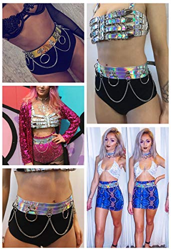 Newfancy Women's Holographic Body Chain Belt Leather Gothic Punk Adjustable Waist Belt4