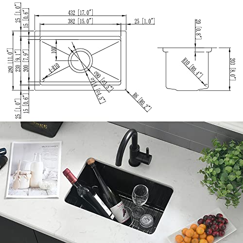 17" Black Undermount Bar Sink - Vasoyo 17"X11" Small Bar Prep Sinks Gunmetal Black Stainless Steel Undermount Kitchen Sink 16 Gauge Single Bowl Rv Sink Island Sink With Accessories #TOP5