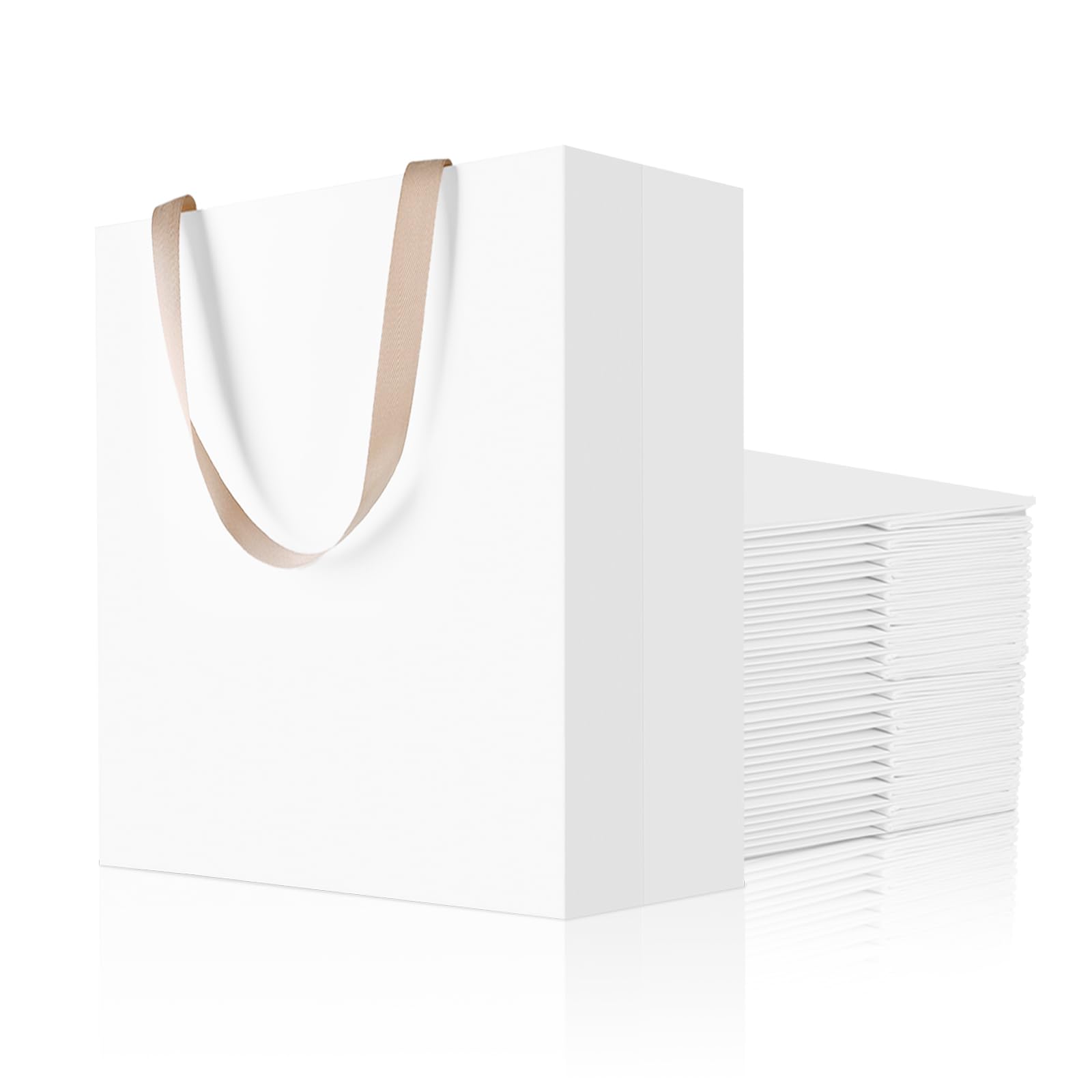 suituts 24 Pcs White Gift Bags with Ribbon Handles 8x5x10 Inch Medium Paper Gags Bulk White Gift Bags with Ribbon Handles for Party Wedding Birthday Shopping