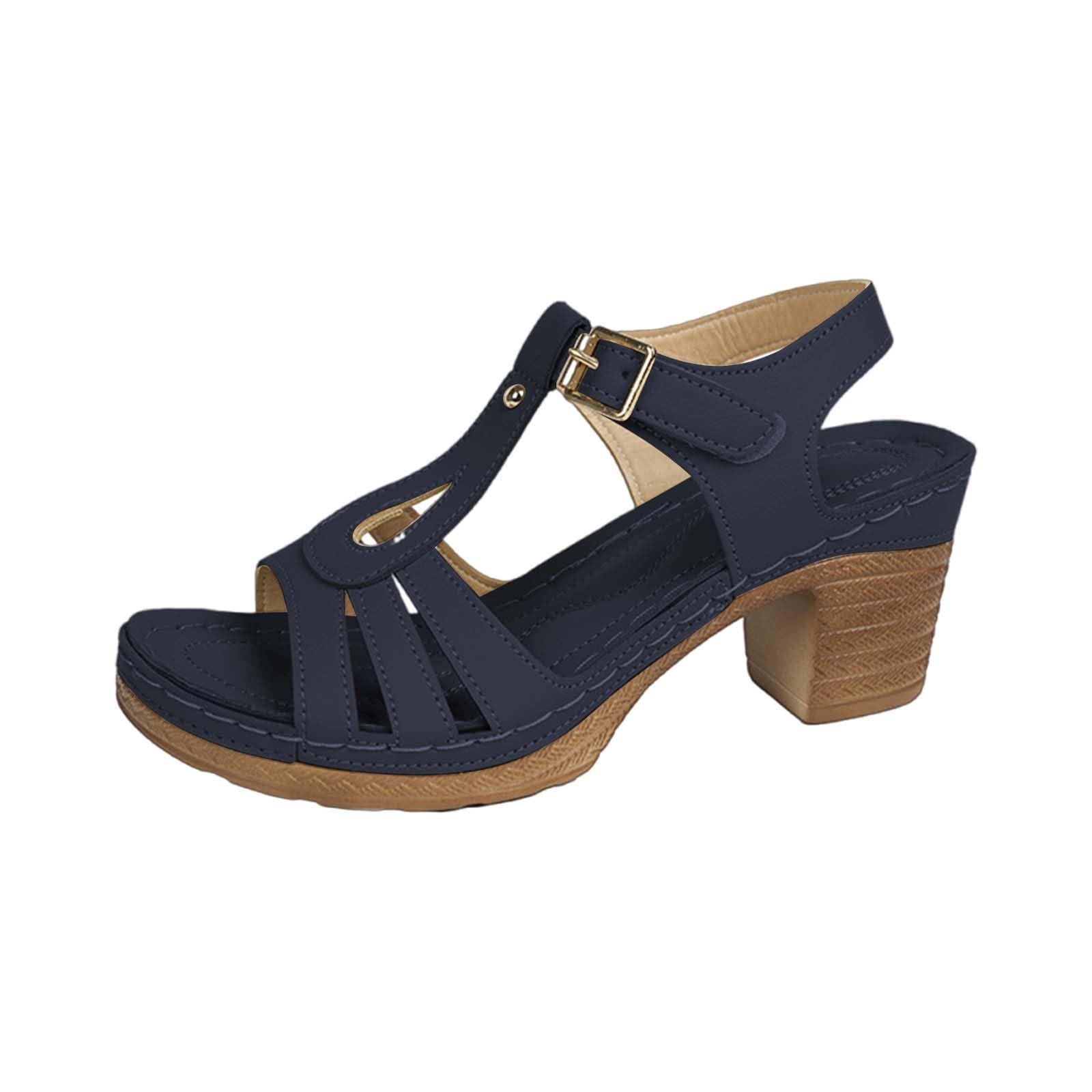 Sandali Donna Tacco Largo Scarpe Tacco Basso Sandali estivi da donna alla con fibbia laterale e spesso stile casual Bassi Estivi Scarpe Comode Eleganti