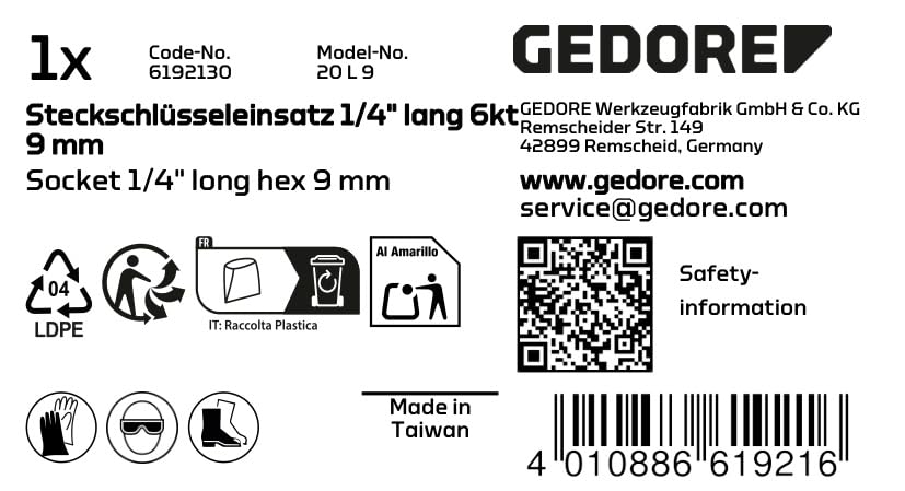 Gedore 20L9 1/4-Inch - 9 mm Long 6 Hex Screws Socket - Silver - Image 2
