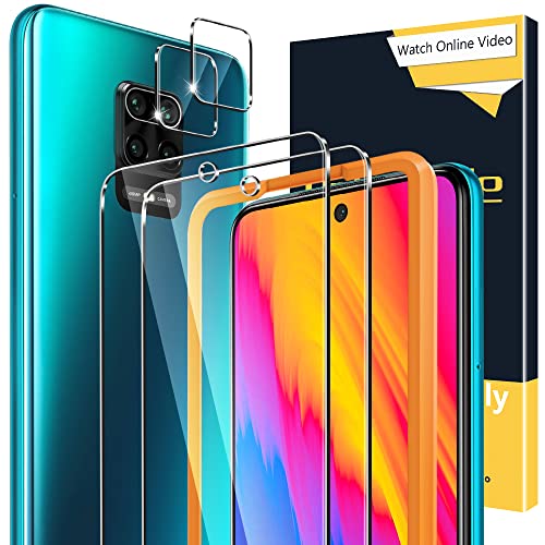 [2+2 Pack] Unique Me Compatible con Xiaomi Redmi Note 9s   Note 9 Pro Protector de Pantalla y Protector de Lente de cámara, Vidrio Templado [9H Dureza] [Marco de Alineación] HD Film Cristal Templado.