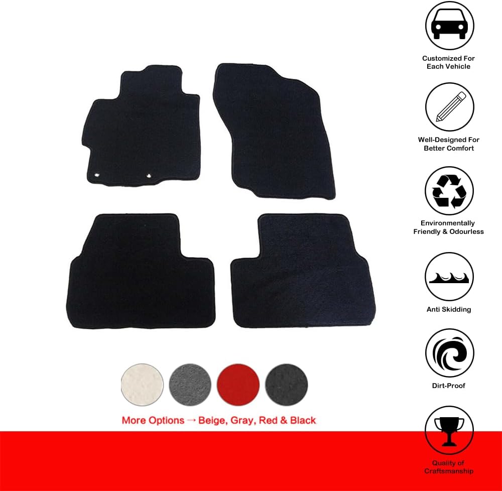 Floor Mats Compatible with 2008-2017 Mitsubishi Lancer, 4Dr Factory Fitment Car Floor Mats Front & Rear Nylon by IKON MOTORSPORTS, 2009 2010 2011 2012 2013 2014 2015 2016