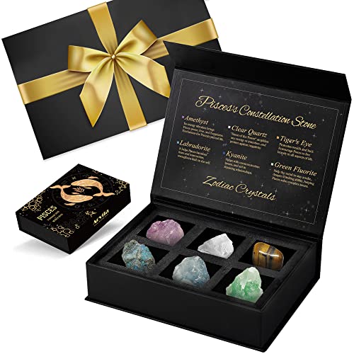 Image of Pisces Birthday Gifts for Women: Zodiac Crystals Birthstone Gift Set with Greeting Card & Wrap Ribbon