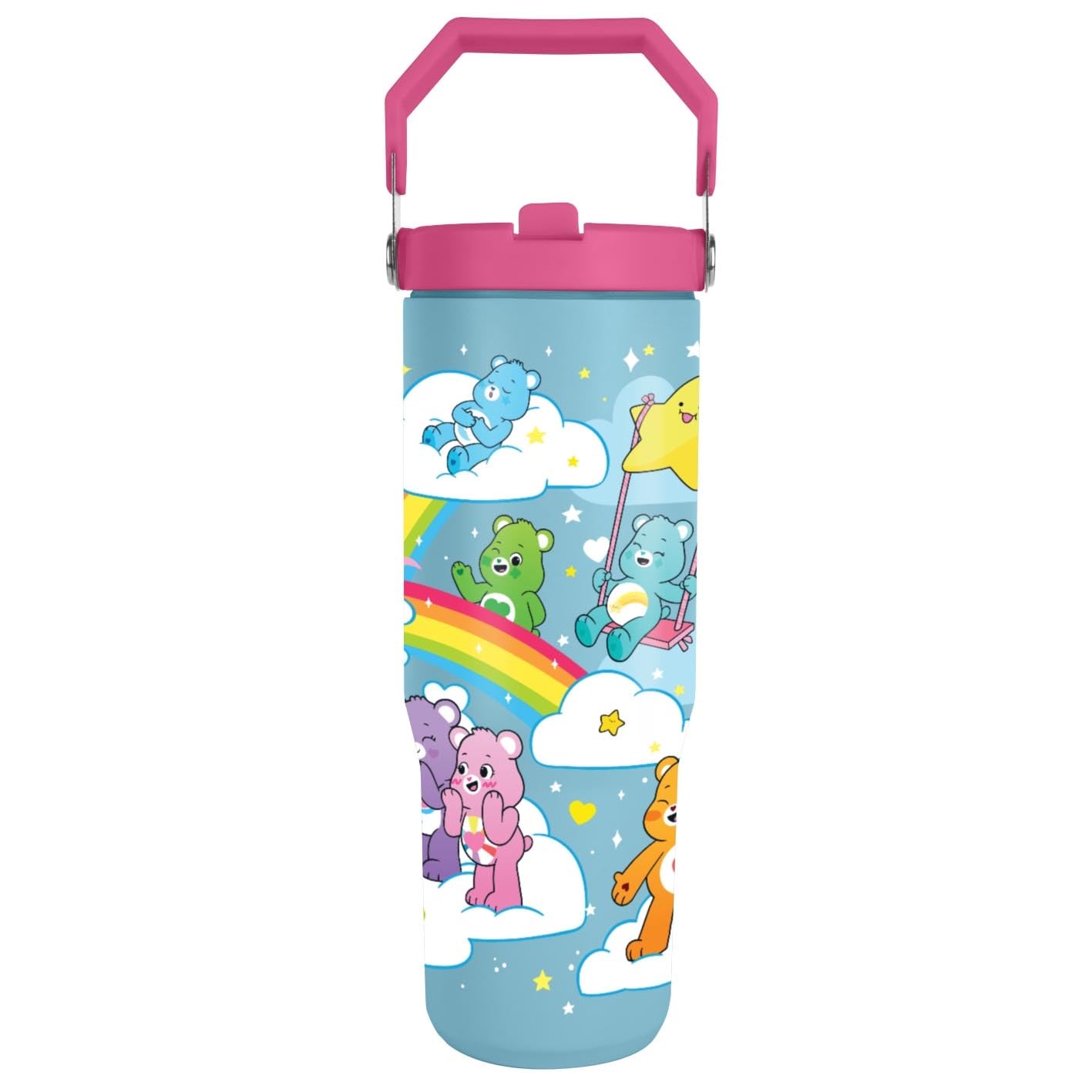 Pyramid International Care Bears 30oz/850ml Pitcher with Straw and Lid, Double-Walled Stainless Steel Body, Keeps Your Drink Cool, Screw Lid with PE Straw, BPA-Free, One Size