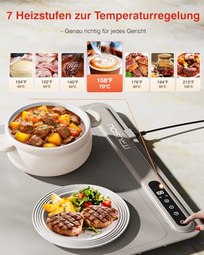 Image of Warming Mat for Food (35 inchx16 inch) - iTRUSOU Extra Large Electric Warming Tray with 7-Level Temp, 500W High-Power & 99H Timer - Rollable XL Large Food Warming Mat for Parties & Buffet
