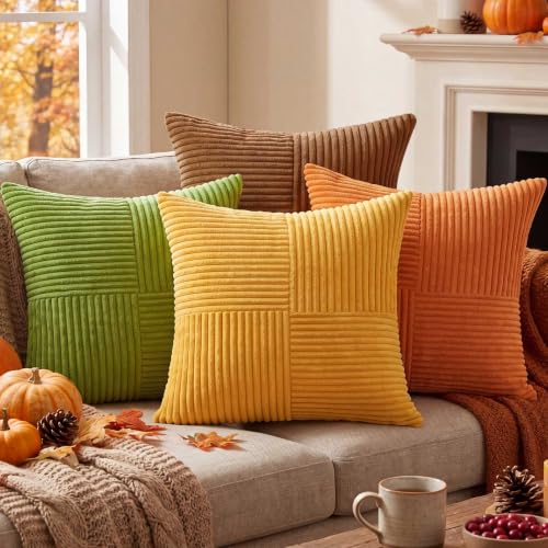 Benjia 4 Stück Kissenbezug Herbst Kissenhülle 45x45 cm, Gestreift Dekorative Herbstkissen Dekokissen Kissenbezüge für