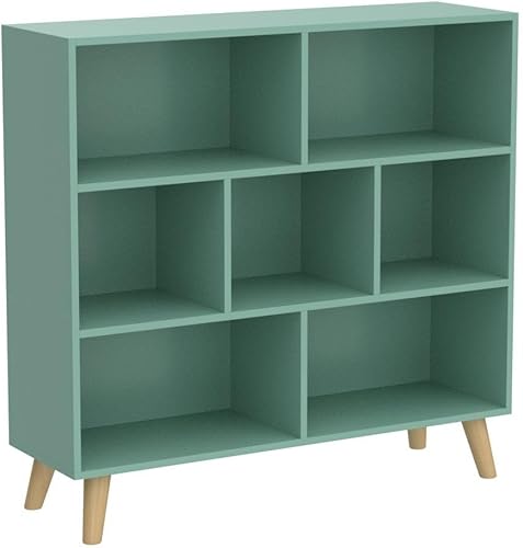 Miniatura 37 de IOTXY - Estantería baja, organizador de madera, 3 niveles con base, estantería horizontal, 10 cubos, color blanco cálido Blanco cálido,Azul