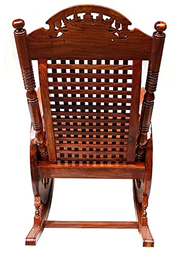 Image of SHAHAZ CRAFTS? Antique Look Resting Traditional Rocking Chair Wood with Armchair for Indoor, Outdoor & Garden (Sheesham Wood, Brown