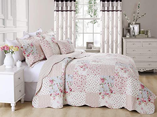 Couvre-lit patchwork pour cacher literie 240x260 roses - 3