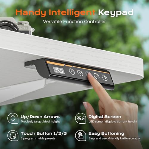Huuger 63 x 28 Large Electric Standing Desk, Height Adjustable Computer Desk, 27.6" Deep Desktop, Stand up Gaming Office Table with 2 Hooks, 3 Preset Heights, for Home Office, White