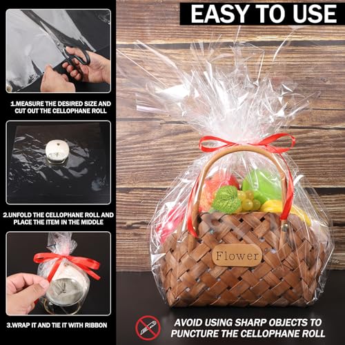 woric 45m x 80cm Cellophane Wrap, Cellophane Roll Clear Wrapping Paper 25μm for Valentine's Day Easter Birthday Gifts Hamper Basket Flower Bouquet Craft, Width Folded in Half - Image 3