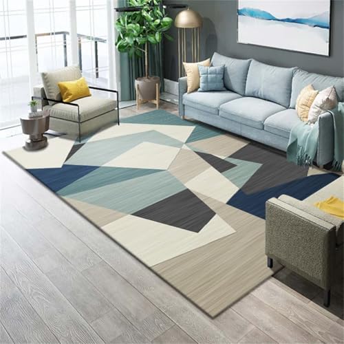 Tapis rectangle antidérapant bleu gris 60x120cm moderne pour salon et bureau