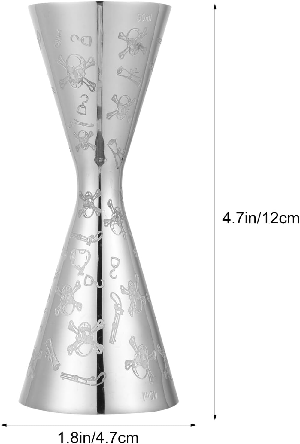 Stainless Steel Double Jigger 30/45ml Cocktail Measuring Cup Bartending Bar Tool Skull Design for Professional Bartender and Home Bar Use