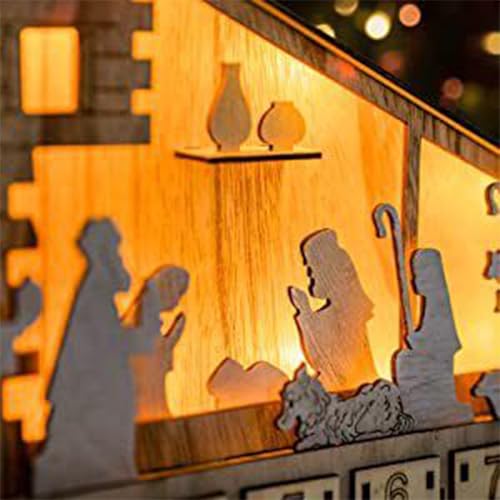 Crèche de Noël en bois réutilisable calendrier de l'avent LED durable