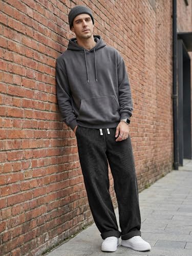 Image of JMIERR Mens Corduroy Pants Wide Leg Baggy Sweatpants | Loose Fit Joggers, Elastic Waist Drawstring, Casual Sweatpants, Vintage Pants, Fall Winter Fashion, Streetwear