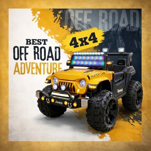 Image of kidsROAR Electric Ride-On Car for Kids | Remote Control 12V Battery Operated Rechargeable Big Car with LED Lights Music | Boys & Girls Age 3 to 7 Years (Yellow)