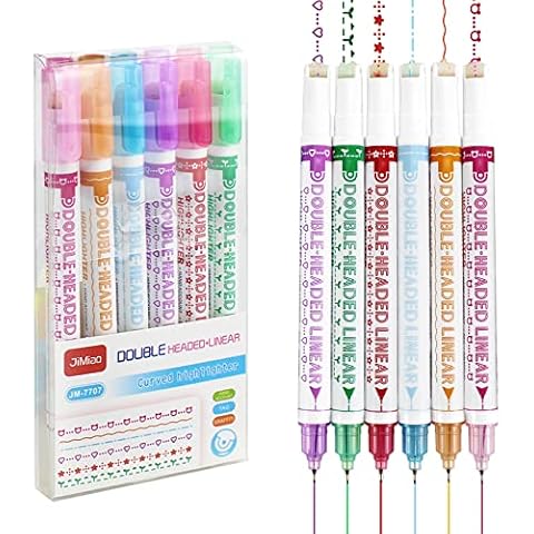 Xloey Curve Highlighter Pen Set,6 Color Dual Tip Curve Pens,6 Different Curve Shapes, Flownwing Flair Pen for Teenagers Note Taking, Scrapbook, Drawing,Writing Journaling Cover